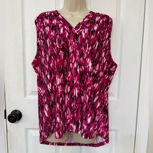 NWT Anne Klein Pink Abstract Sharkbite Tunic Top XL Sleeveless V-Neck Blouse